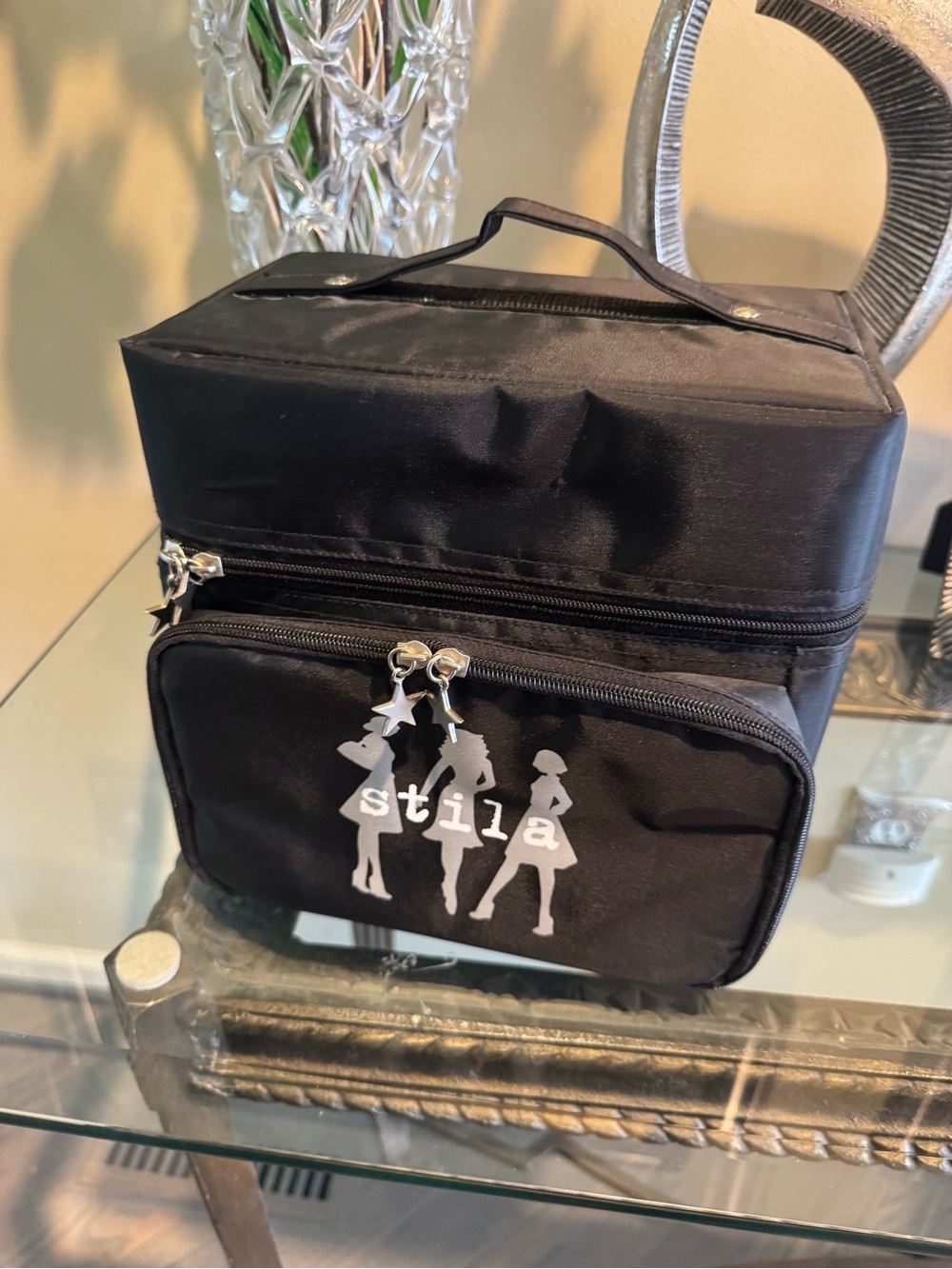 Vintage Stila Black Makeup Train Case with Silhouette Logo
